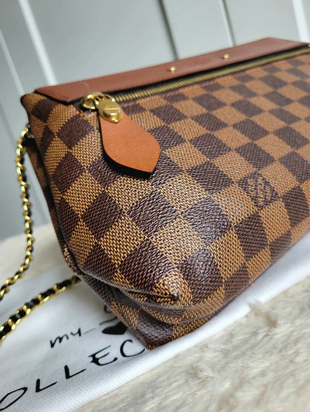 Louis Vuitton Ascot Damier Ebene Shoulder Crossbody Bag with Gold Hardware